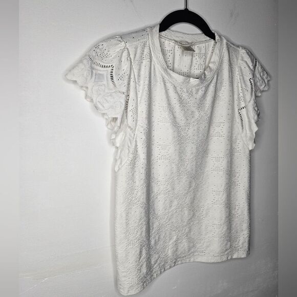 Urban Romantics White Eyelet Flutter Sleeve Blouse Spring Summer Vacation Size M - Picture 7 of 8